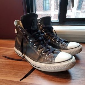 Black Leather Converse Chuck Taylor HighTops